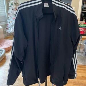 Adidas Men's Black Windbreaker with White Stripes